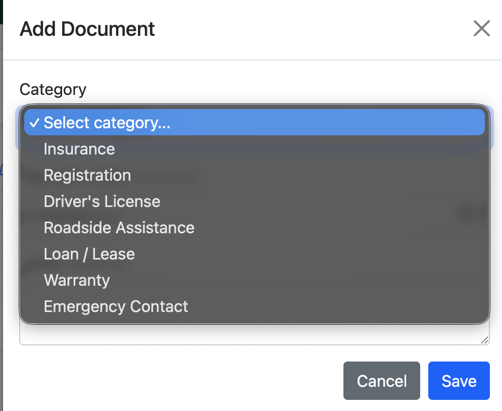 Glove Box tab showing accordion-style document categories with status badges